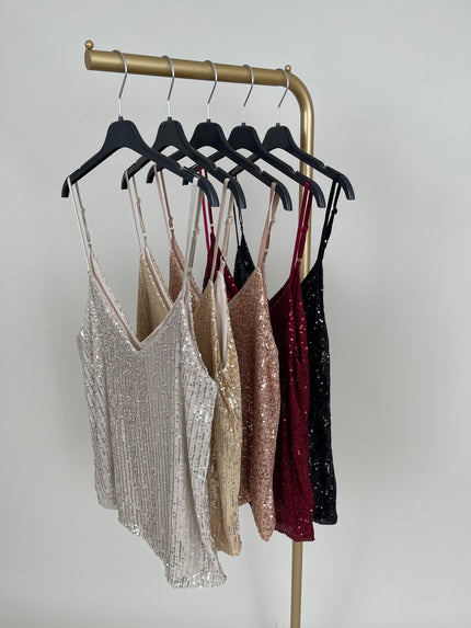 Top Spaghettiträger mit Pailletten versch. Farben Art. 5428