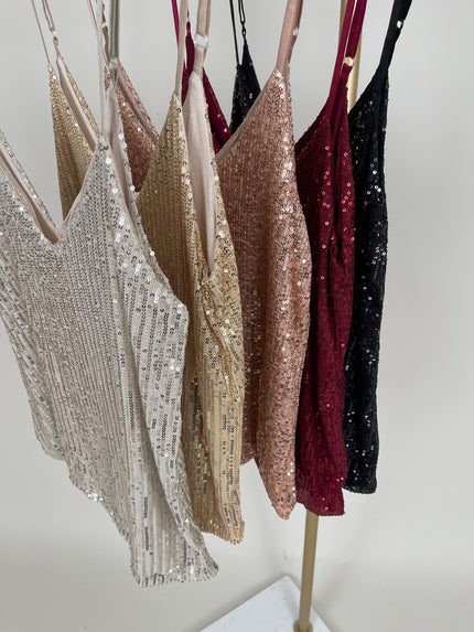 Top Spaghettiträger mit Pailletten versch. Farben Art. 5428