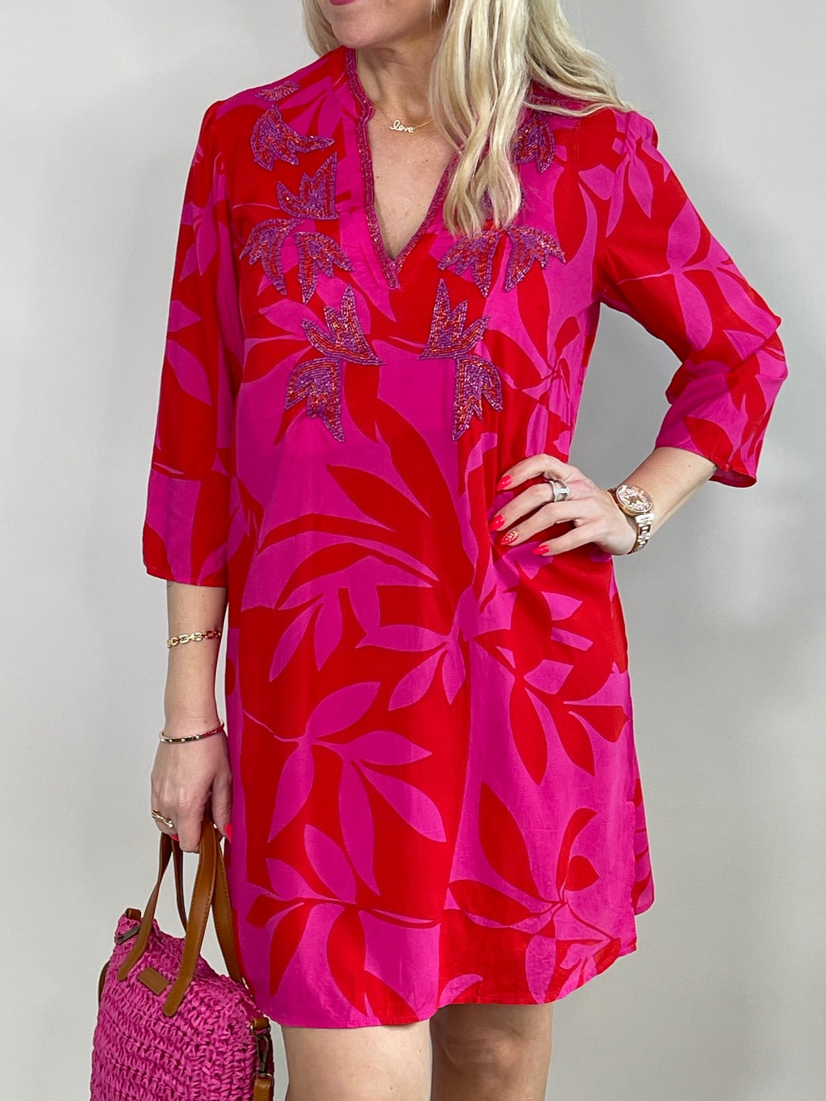 Tunika mit Perlen in Pink/Rot Artikel 5773
