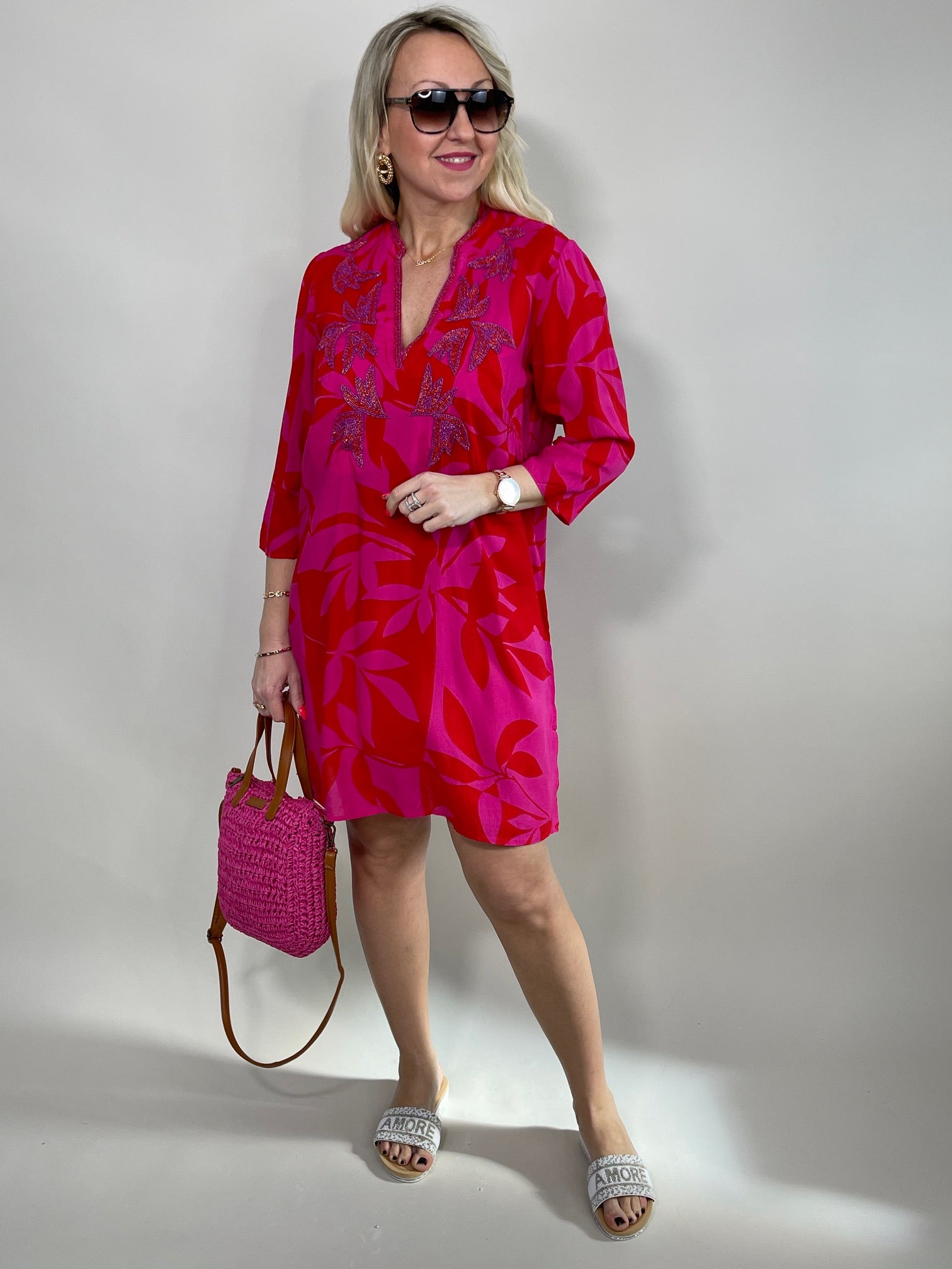 Tunika mit Perlen in Pink/Rot Artikel 5773