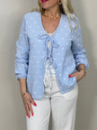Musselin Bluse zum Binden mit Herzen in Hellblau Artikel 5807