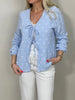 Musselin Bluse zum Binden mit Herzen in Hellblau Artikel 5807