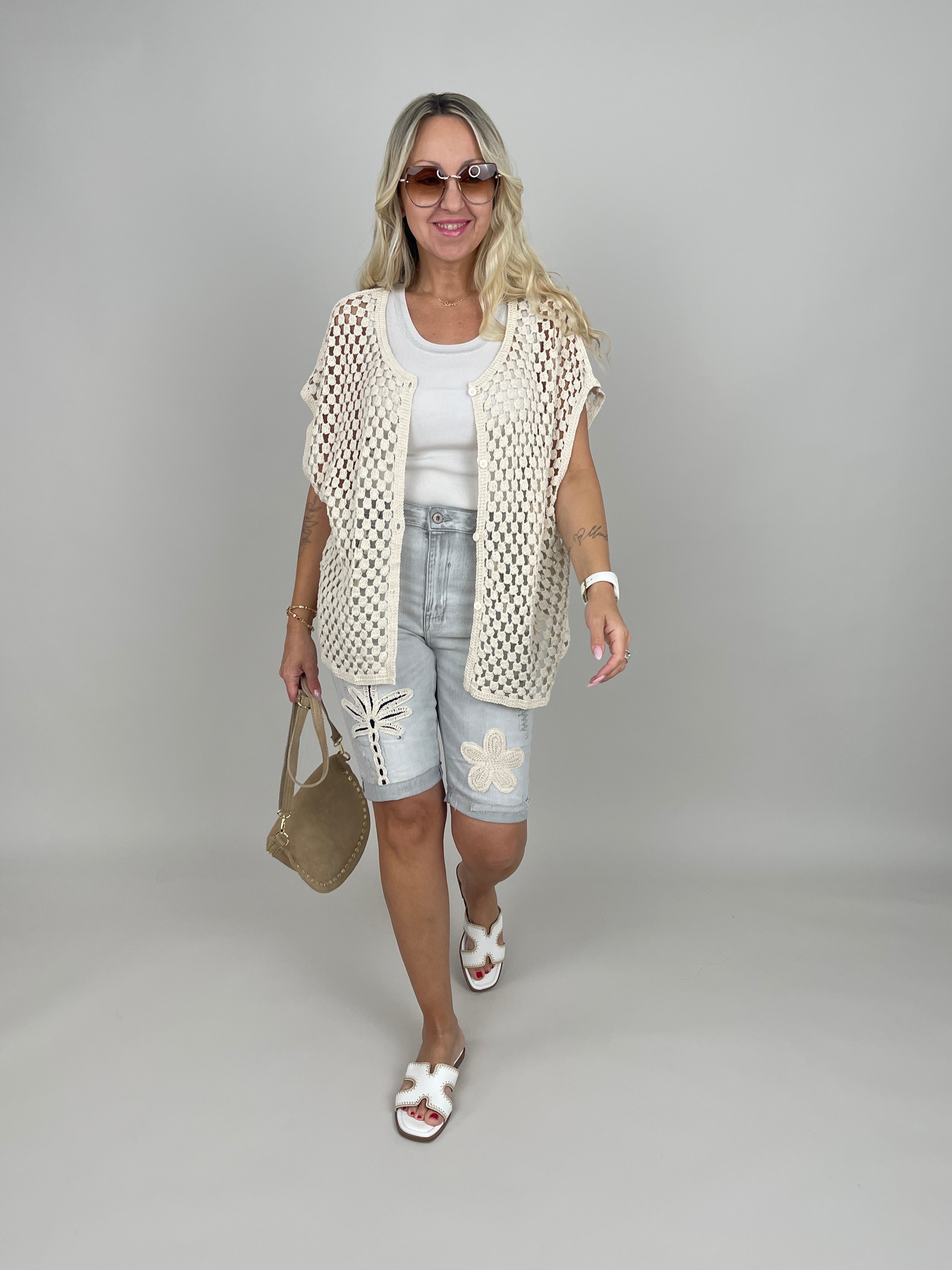 Jeans-Bermuda Boho-Details in Grau