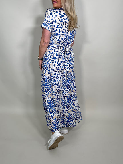 Kleid Kurzarm Kofferstoff Leo in Blau 5829