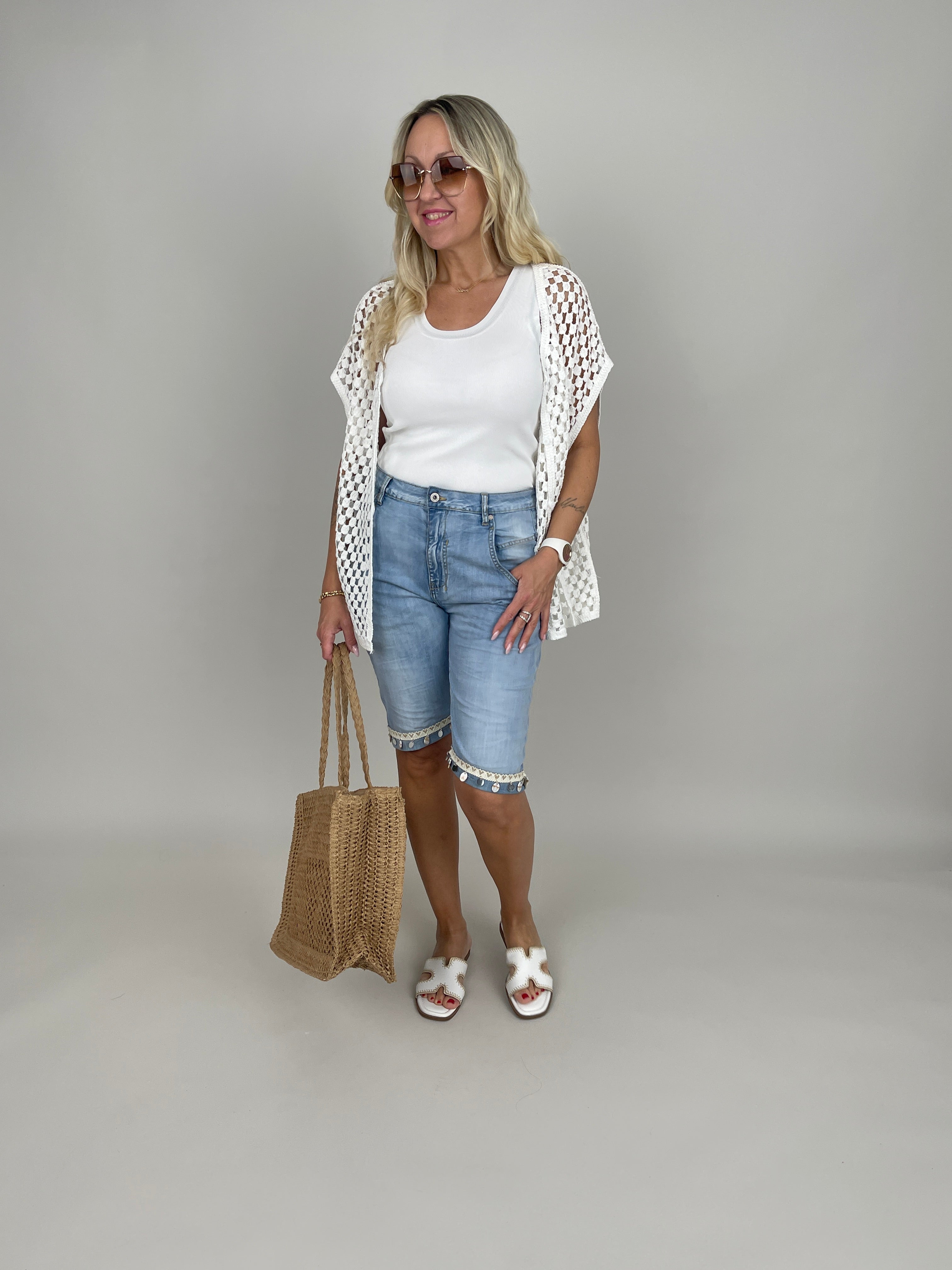 Jeans-Bermuda Boho-Details in Blau