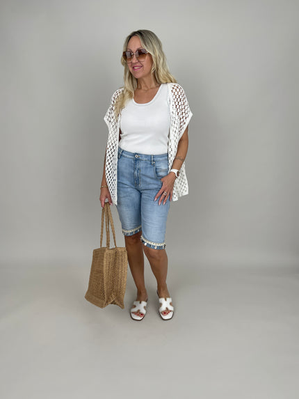 Jeans-Bermuda Boho-Details in Blau