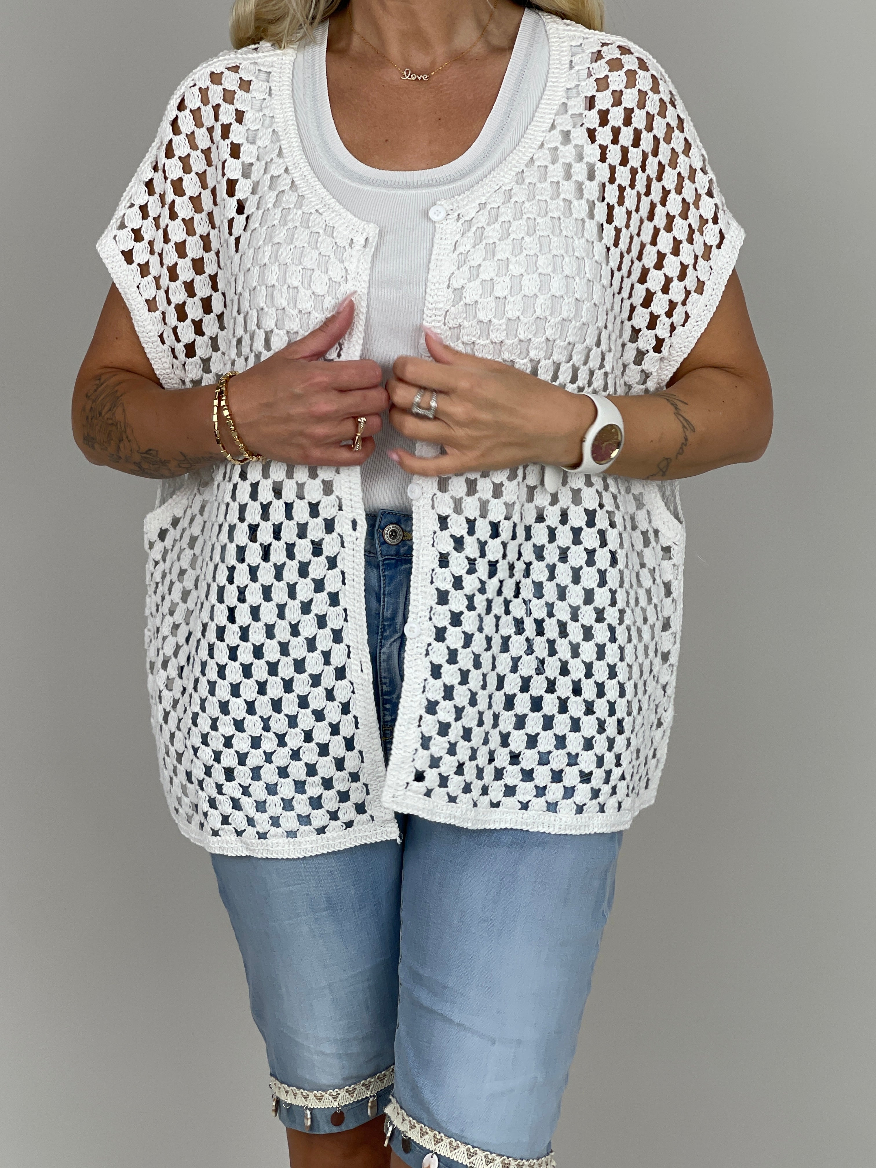 Netzweste oversized in Weiß