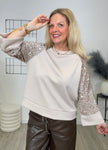Pullover mit Pailletten-Samt Ärmeln in Beige Art. 6621