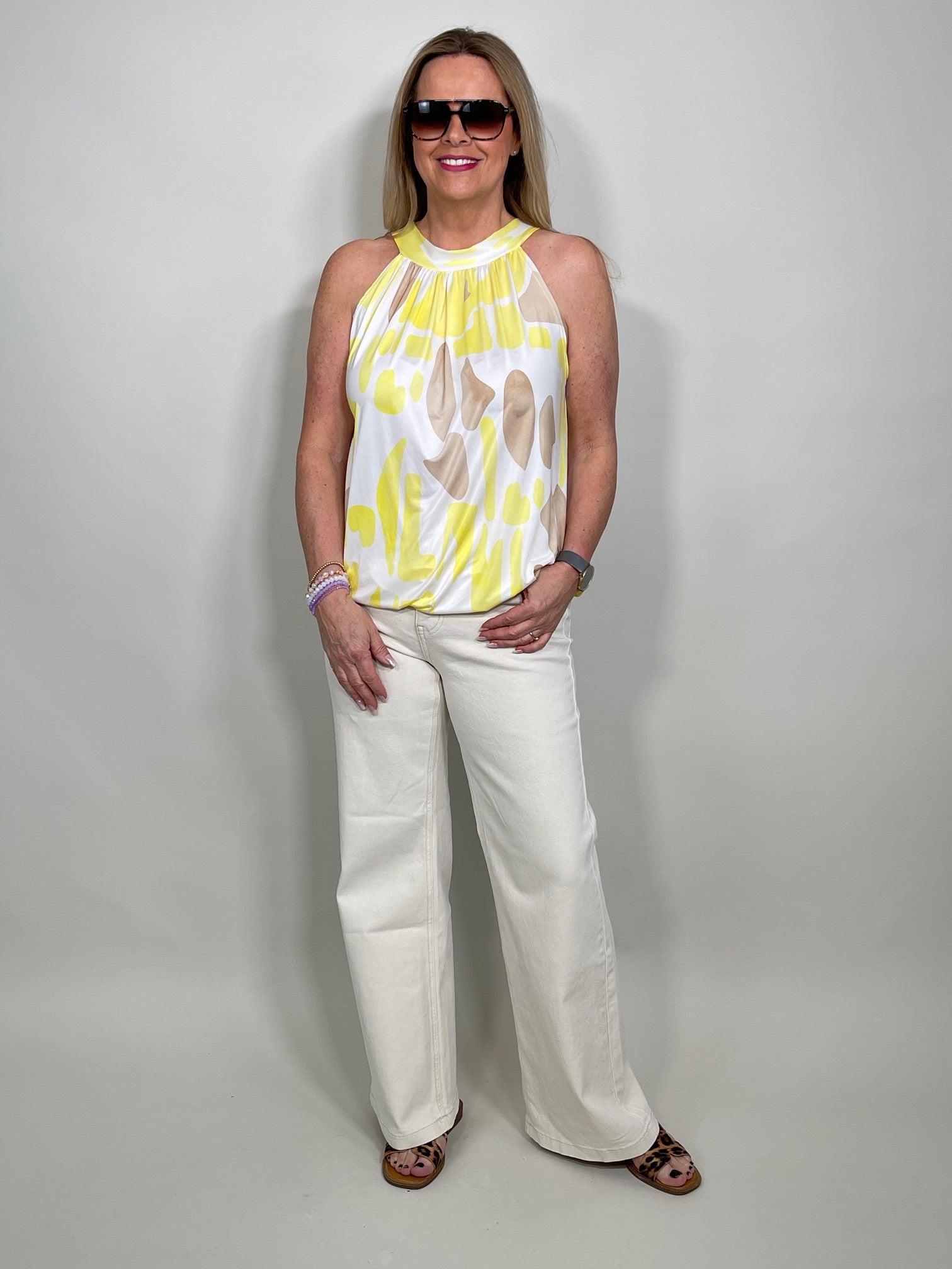 Neckholder Top gemustert in Gelb/Beige Artikel 5831