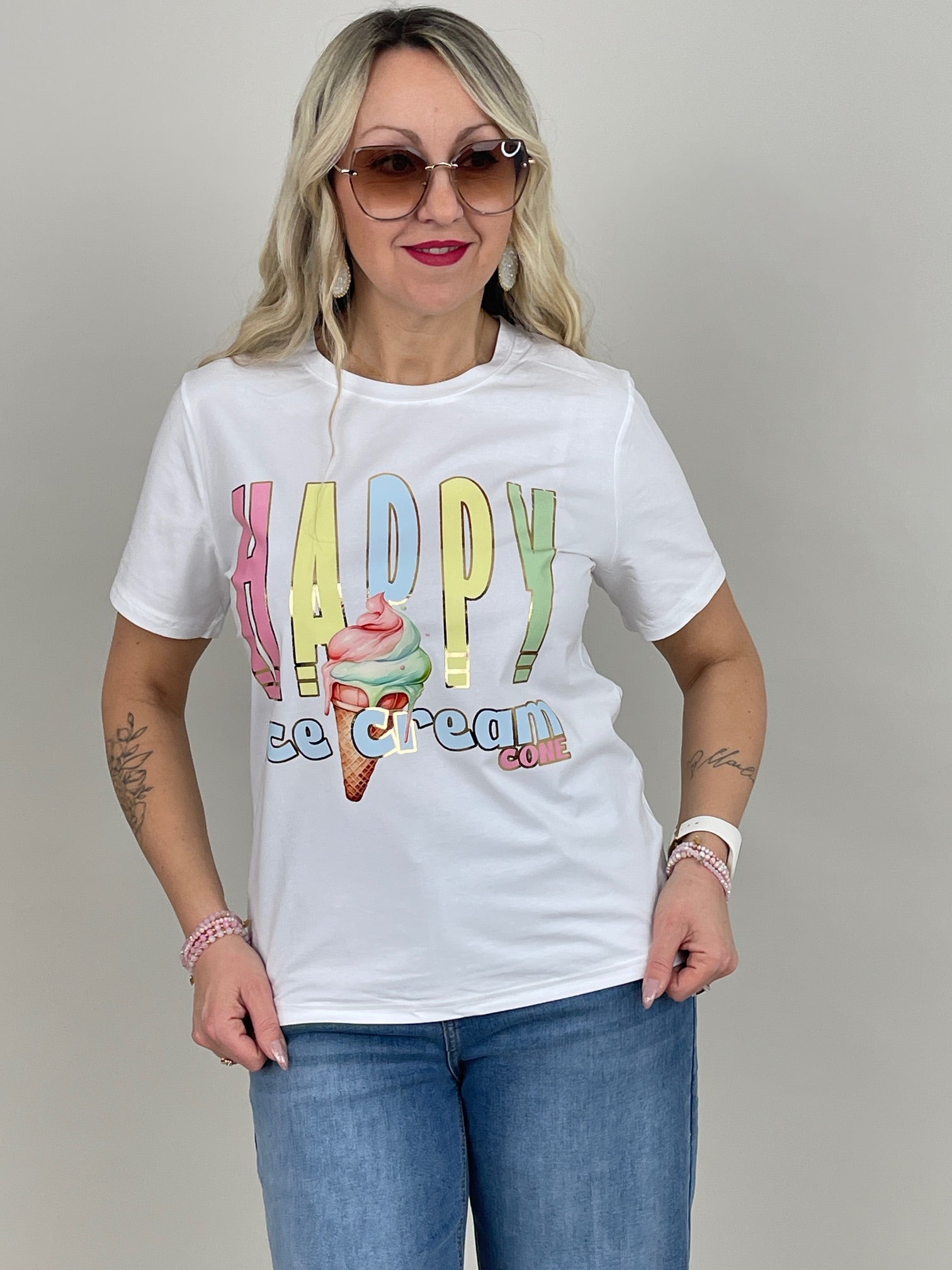 T-Shirt Happy in Weiß Art.6816