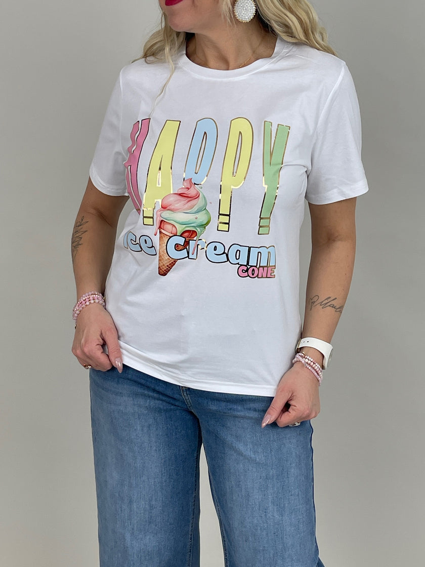 T-Shirt Happy in Weiß Art.6816