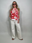 Neckholder Top gemustert in Rot/Beige Artikel 5835