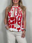 Neckholder Top gemustert in Rot/Beige Artikel 5835
