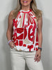 Neckholder Top gemustert in Rot/Beige Artikel 5835
