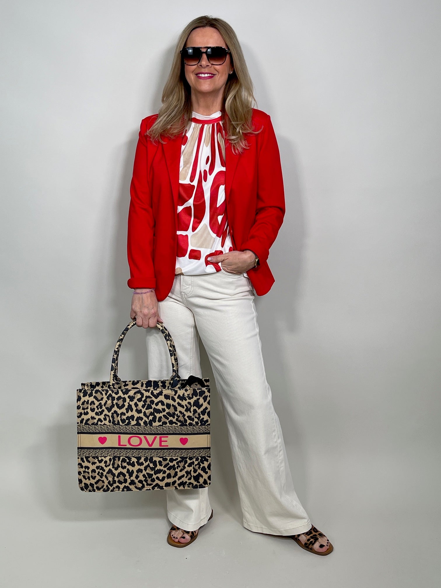 Neckholder Top gemustert in Rot/Beige Artikel 5835