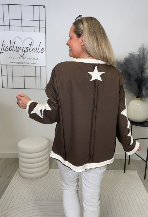 Sweatshirt Sterne-Details in Mokka