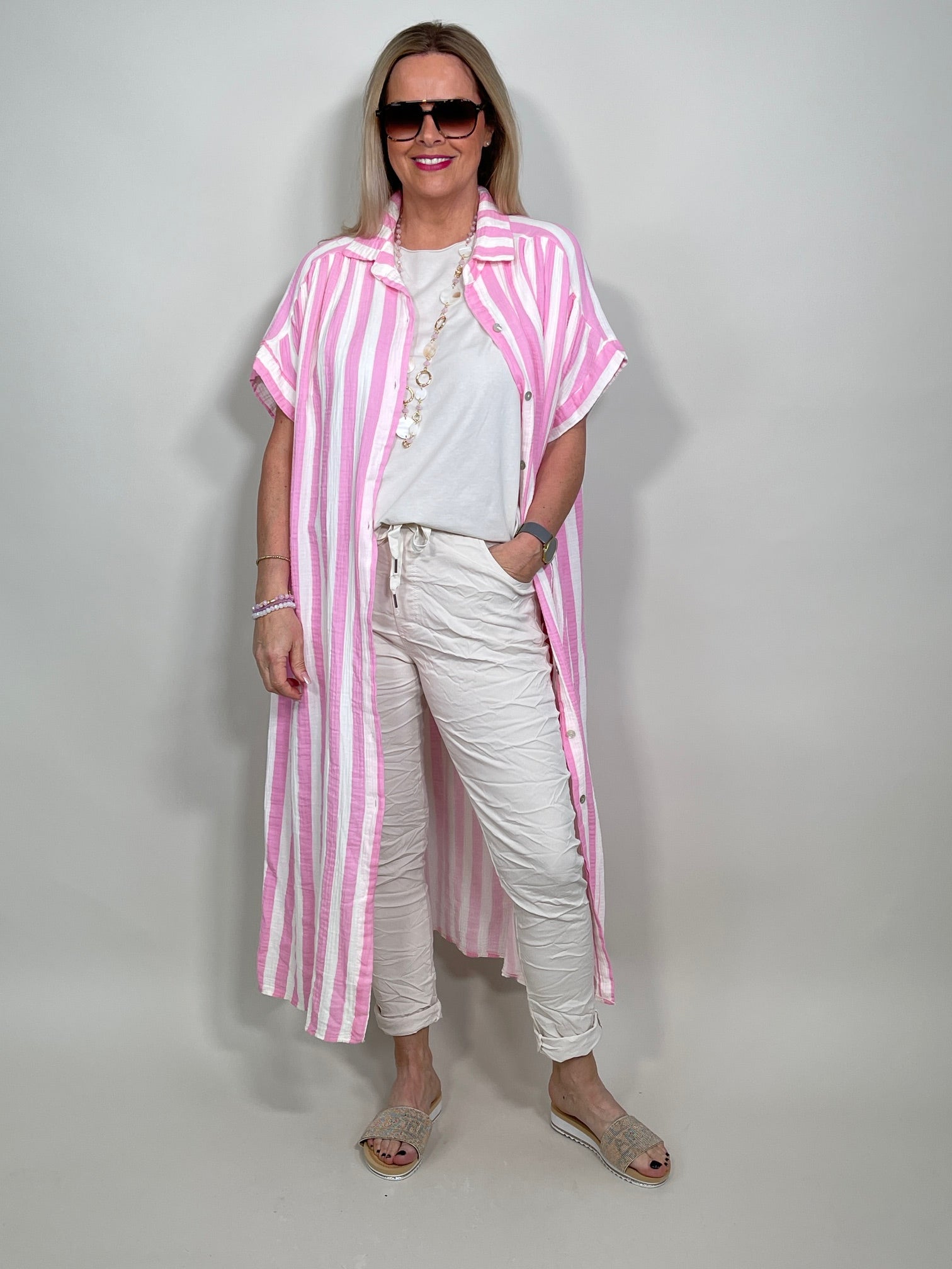 Hemdblusenkleid Musselin gestreift in versch. Farben Artikel 5838