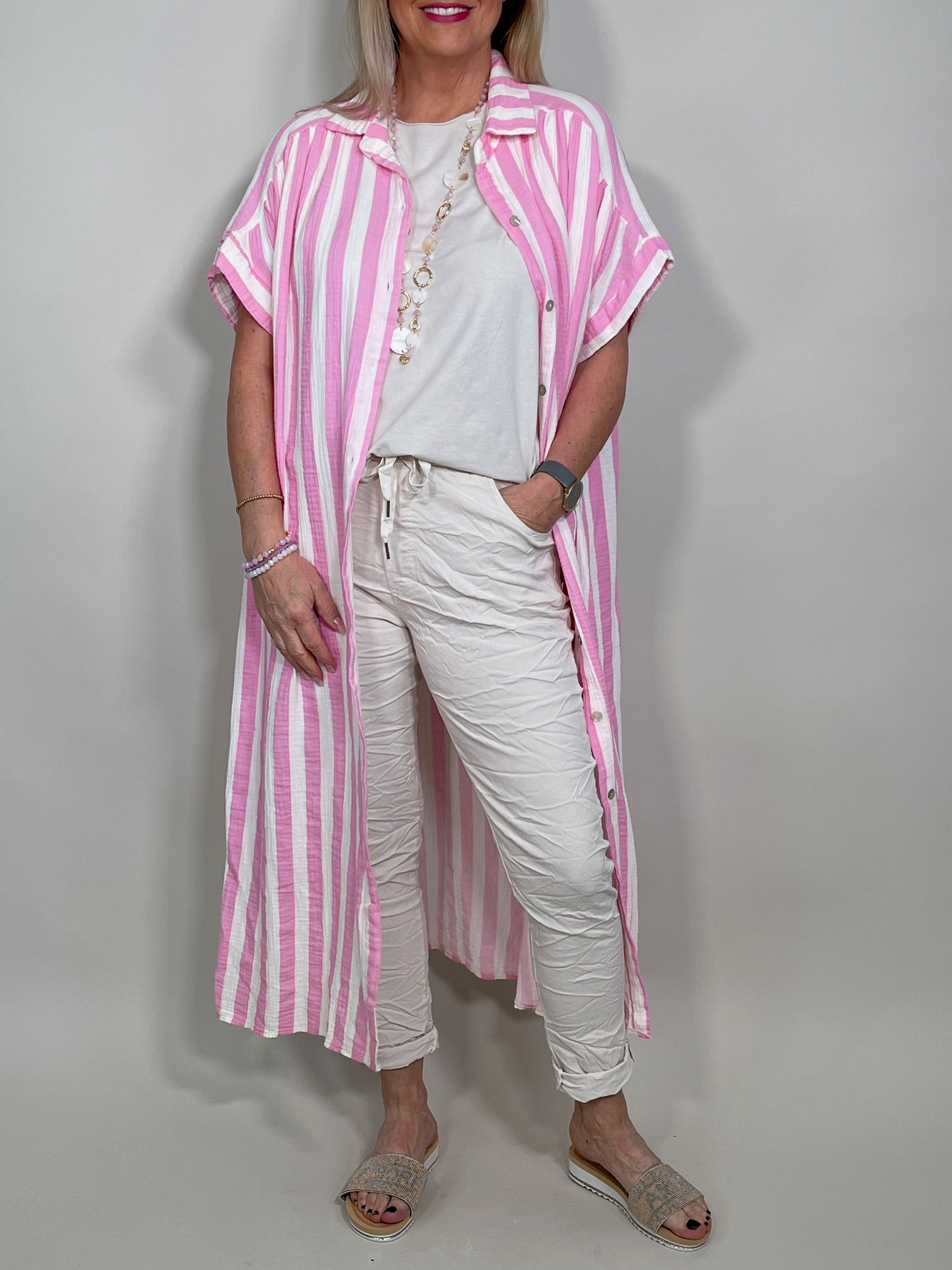 Hemdblusenkleid Musselin gestreift in versch. Farben Artikel 5838