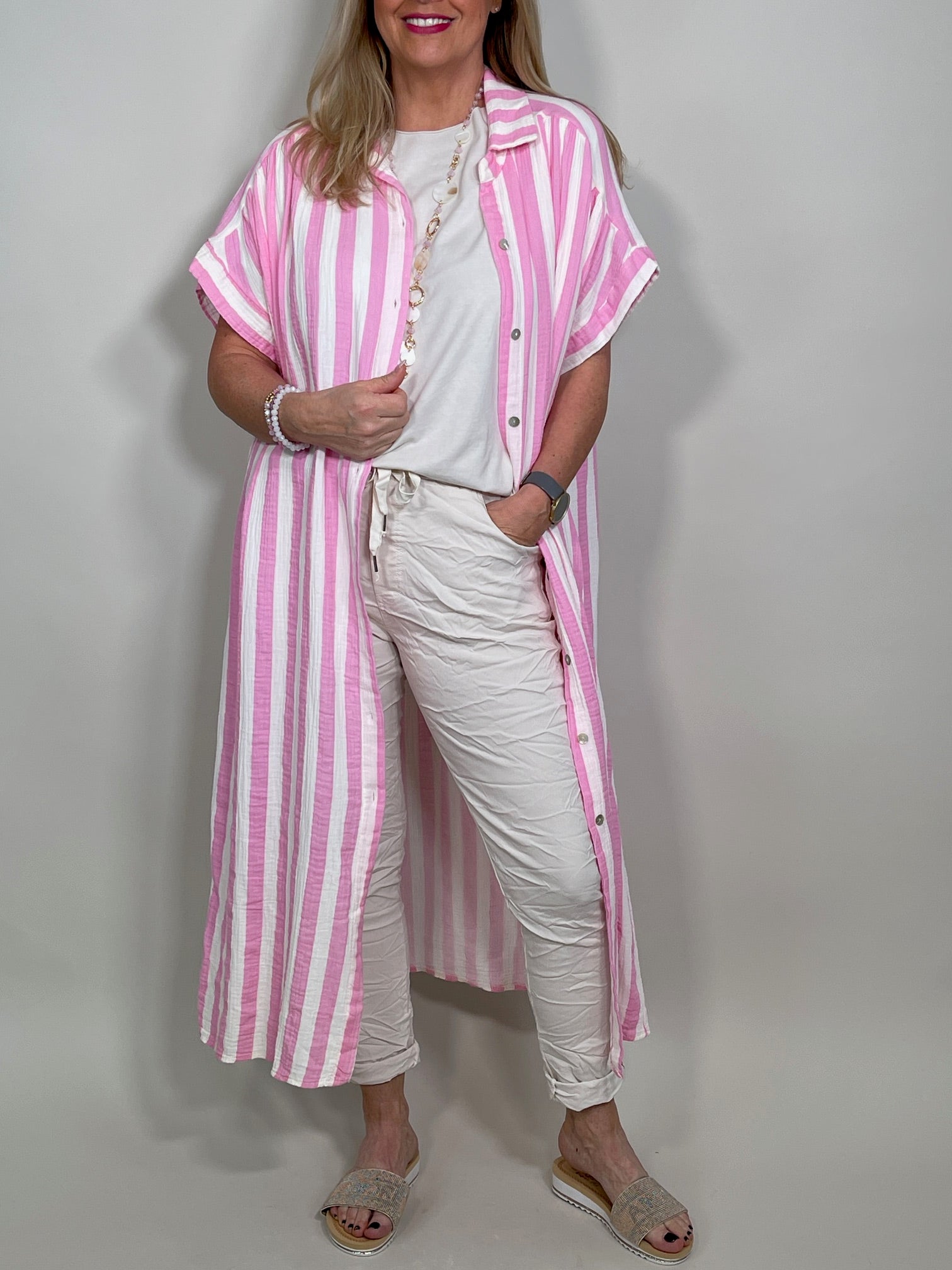 Hemdblusenkleid Musselin gestreift in versch. Farben Artikel 5838