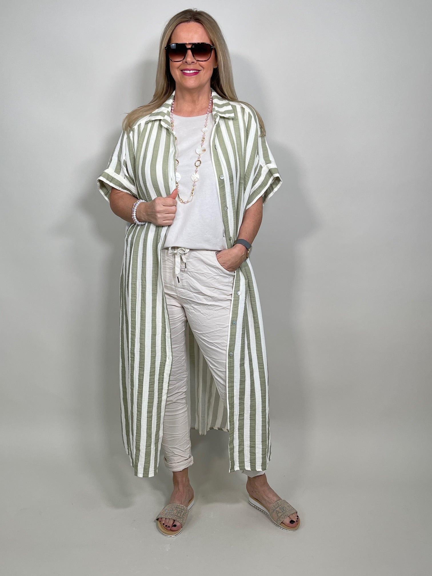 Hemdblusenkleid Musselin gestreift in versch. Farben Artikel 5838