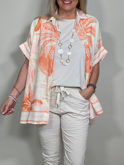 Bluse Leinen Palmenprint Artikel 5840