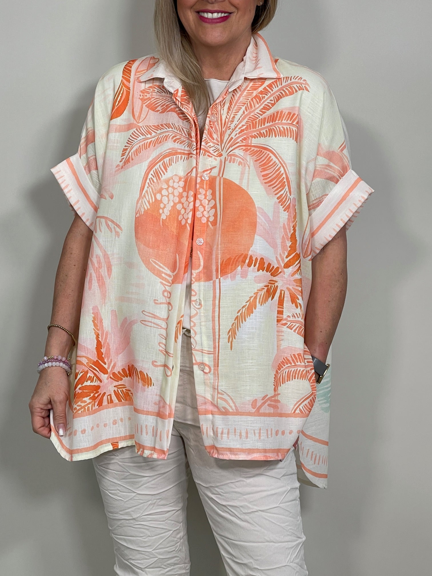 Bluse Leinen Palmenprint Artikel 5840