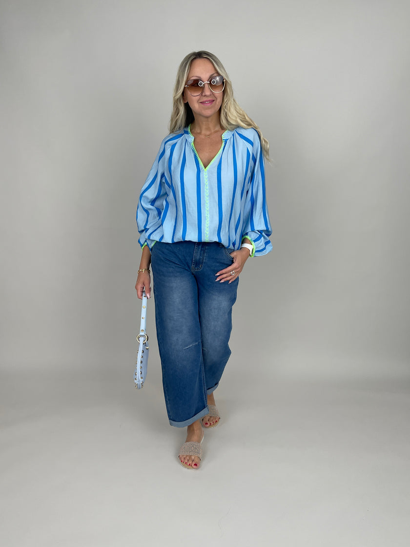 Bluse Streifen Muster in Hellblau/Blau