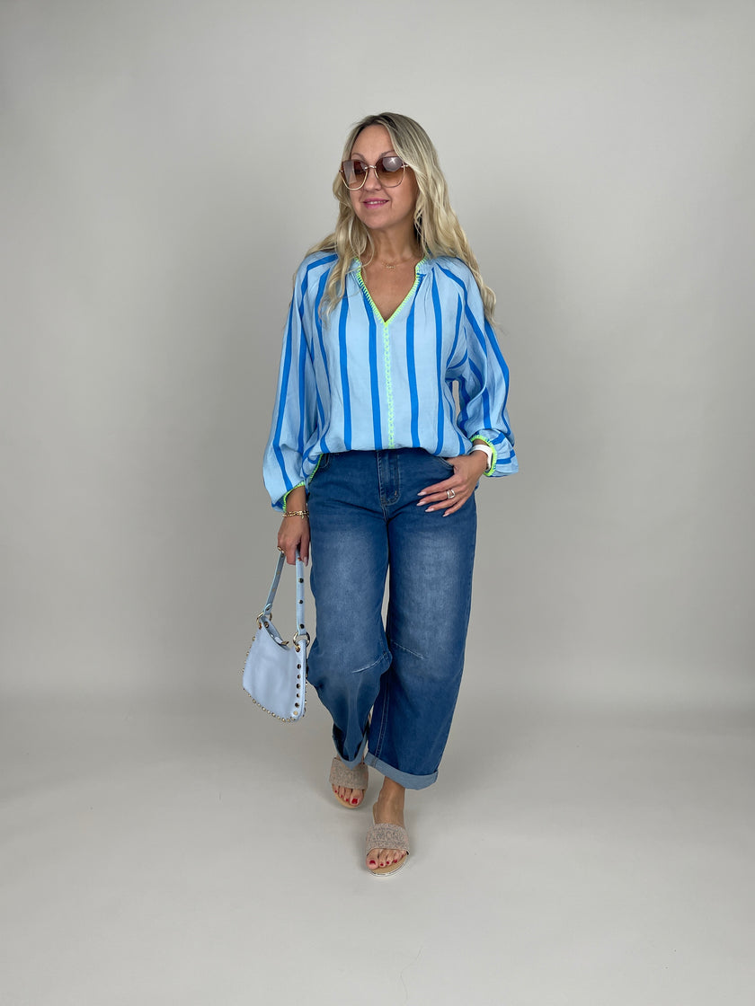 Bluse Streifen Muster in Hellblau/Blau