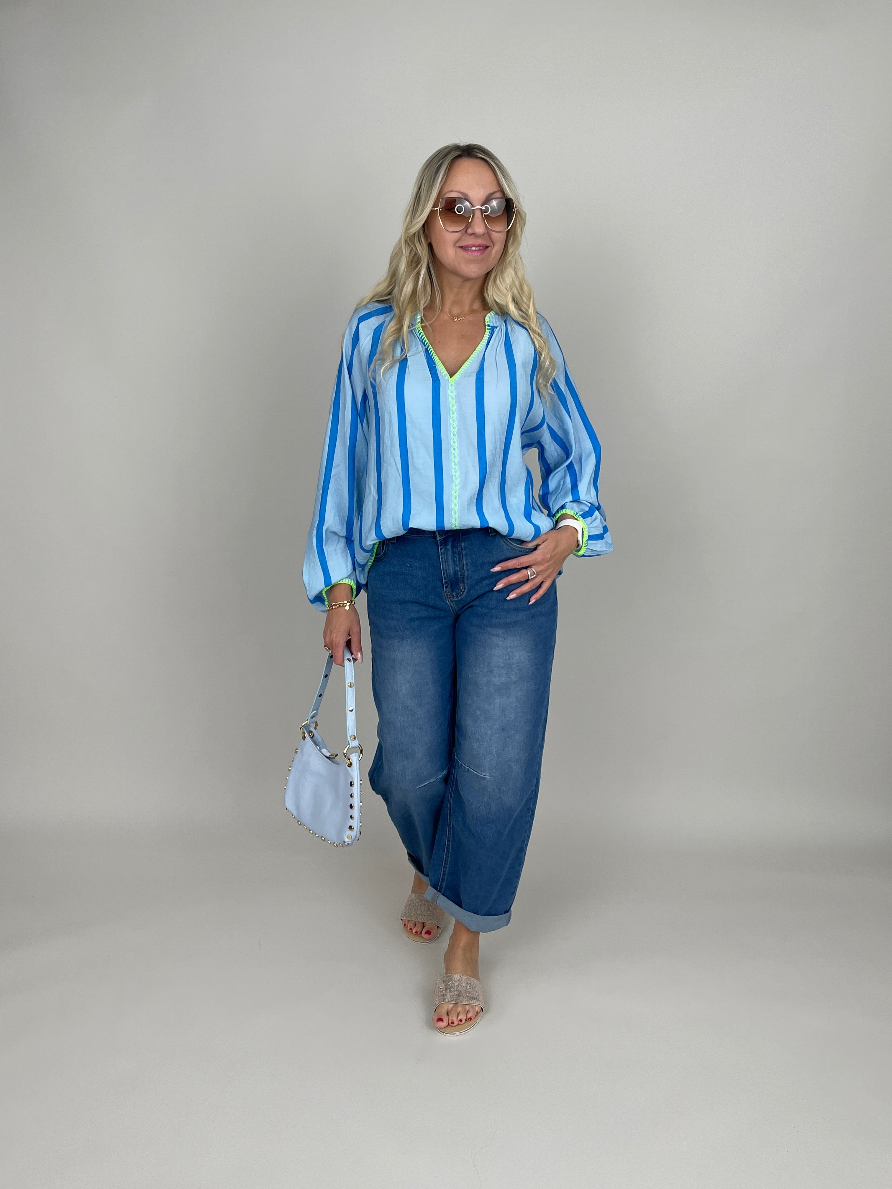 Bluse Streifen Muster in Hellblau/Blau