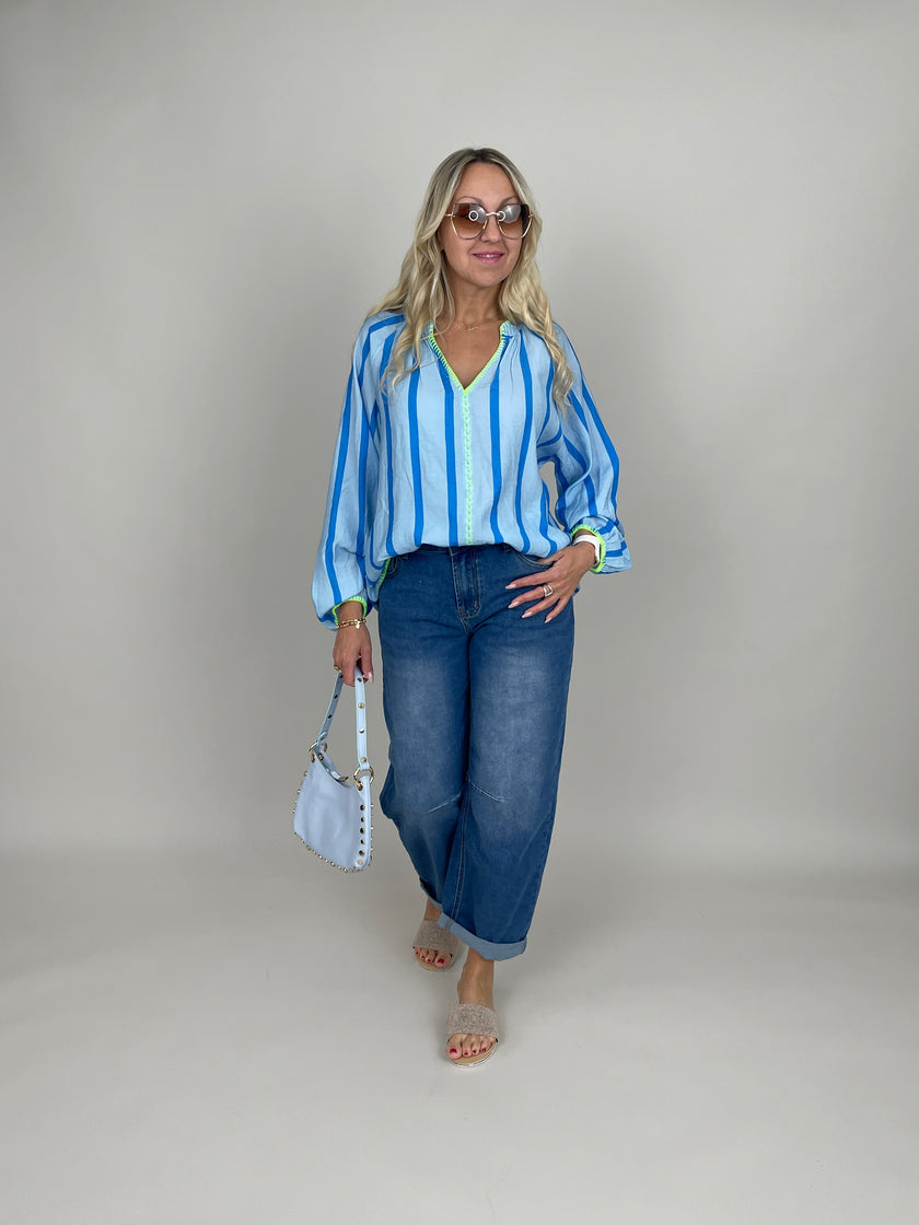 Bluse Streifen Muster in Hellblau/Blau