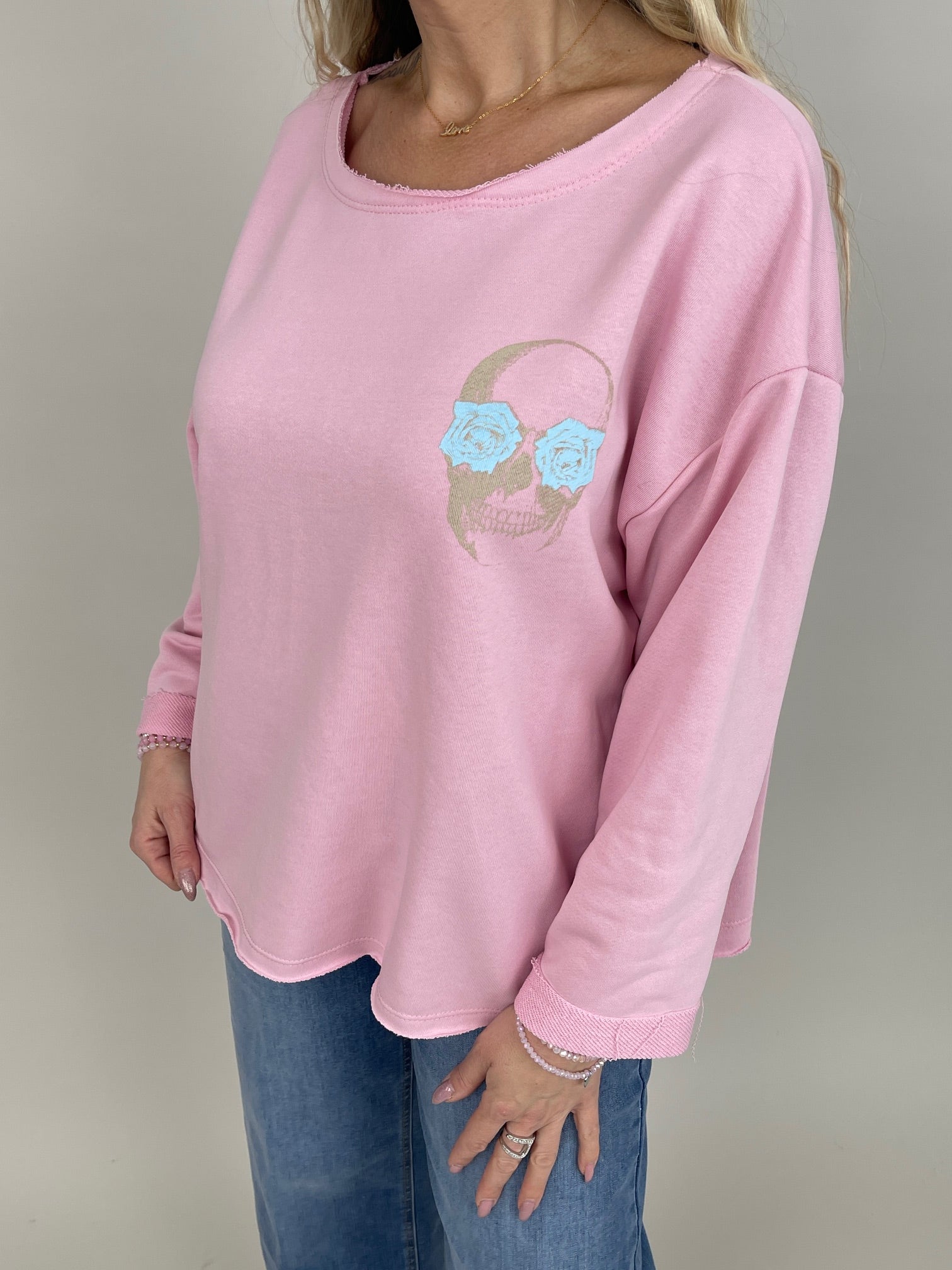 Sweatshirt Totenkopf in Rosa