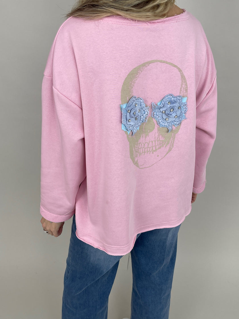 Sweatshirt Totenkopf in Rosa