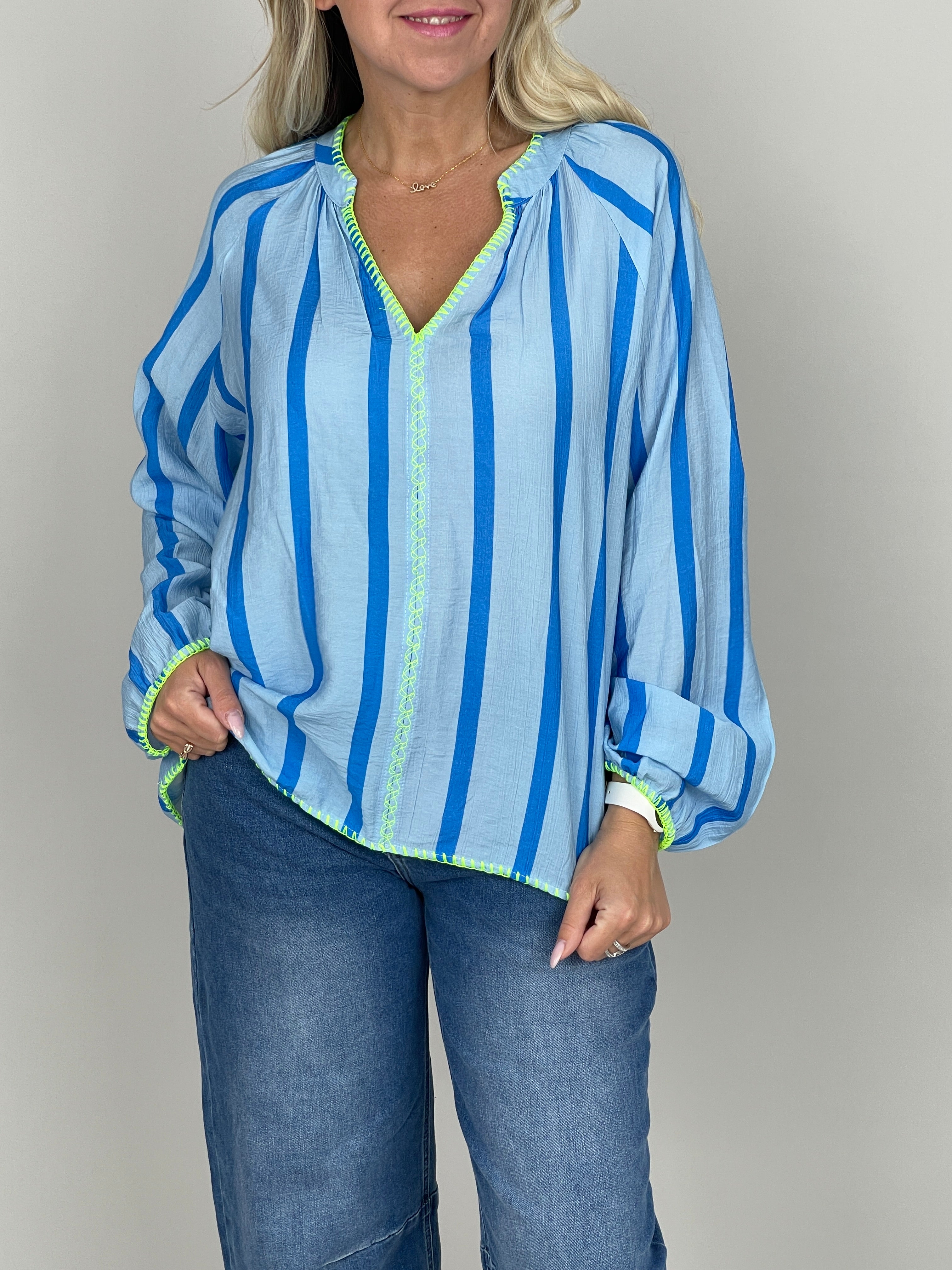 Bluse Streifen Muster in Hellblau/Blau