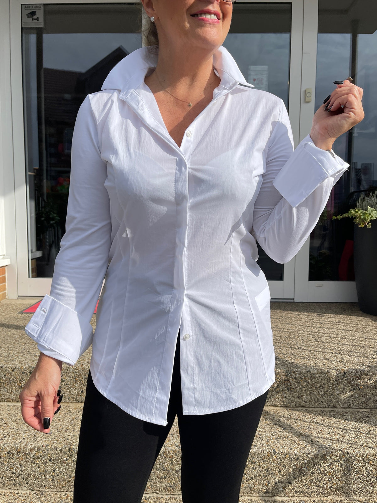 Hemdbluse Classic mit Jersey in Weiß