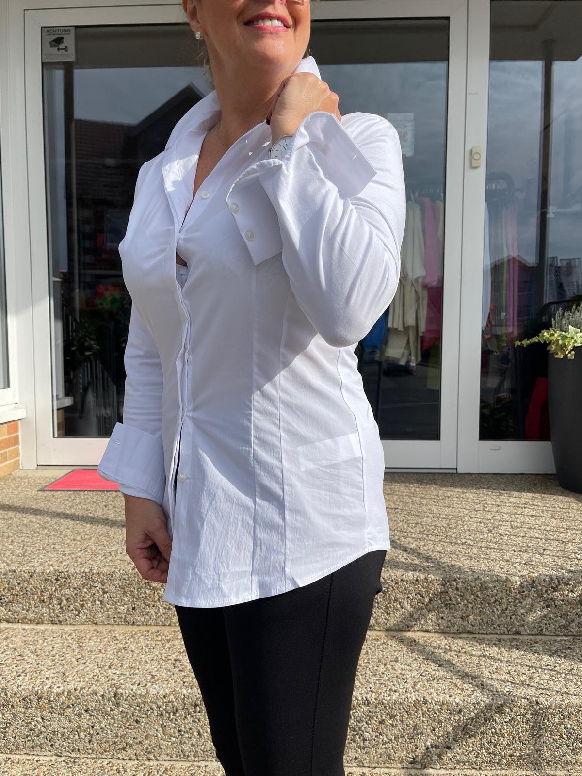 Hemdbluse Classic mit Jersey in Weiß