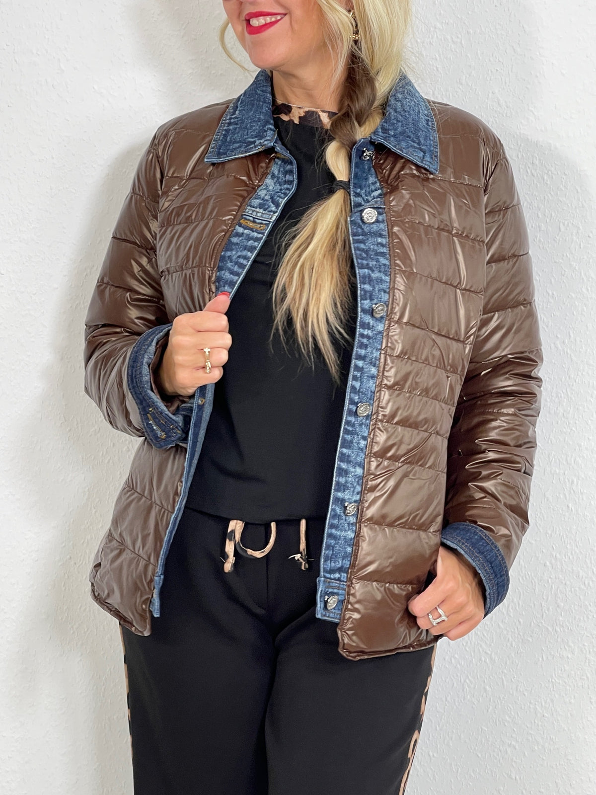 Steppjacke mit Jeanseinsatz in versch. Farben
