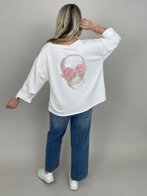 Sweatshirt Totenkopf in Weiß Art. 6858