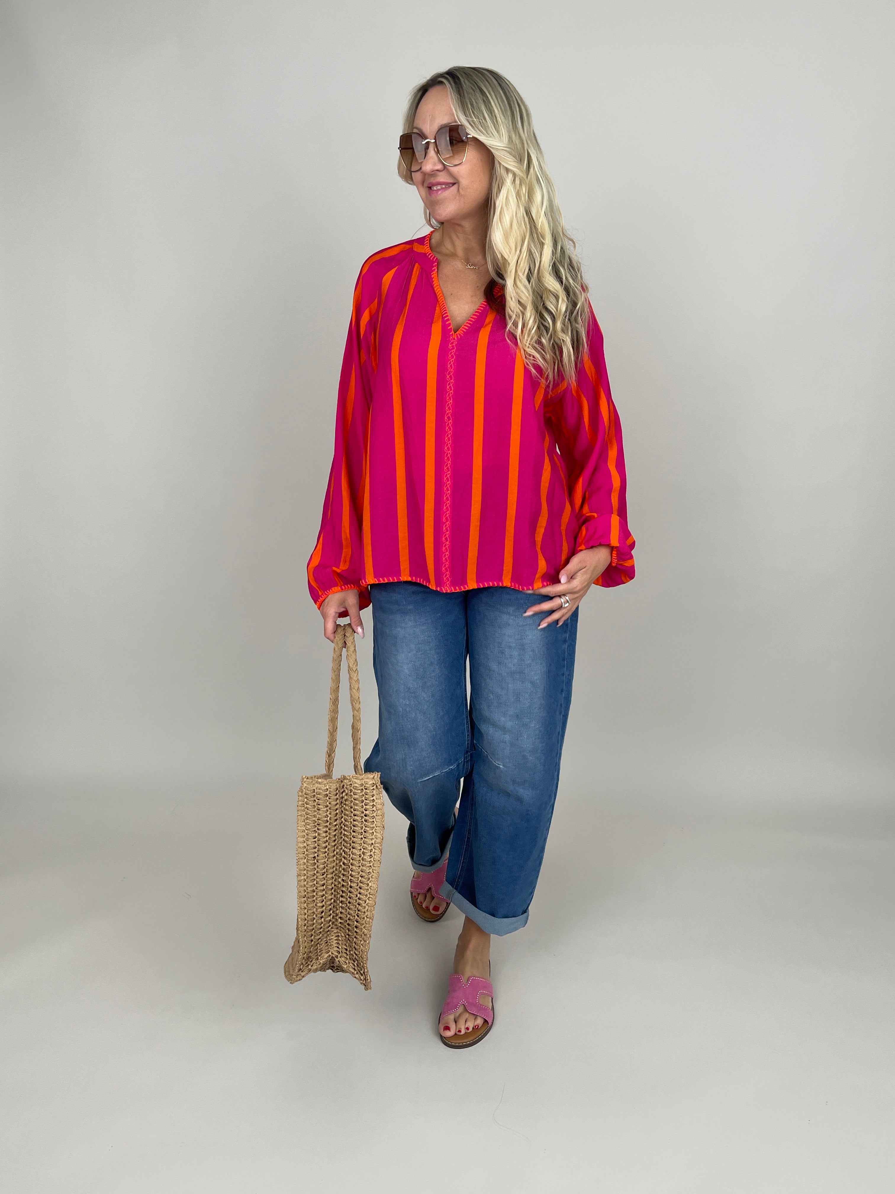 Bluse Streifen Muster in Pink/Orange