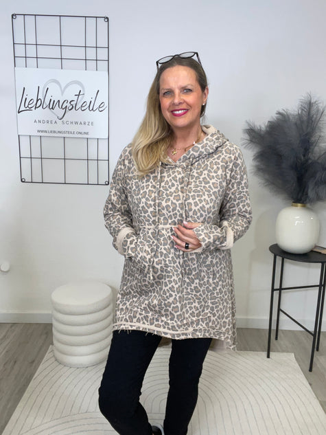 Langer Hoodie in Leo/Taupe