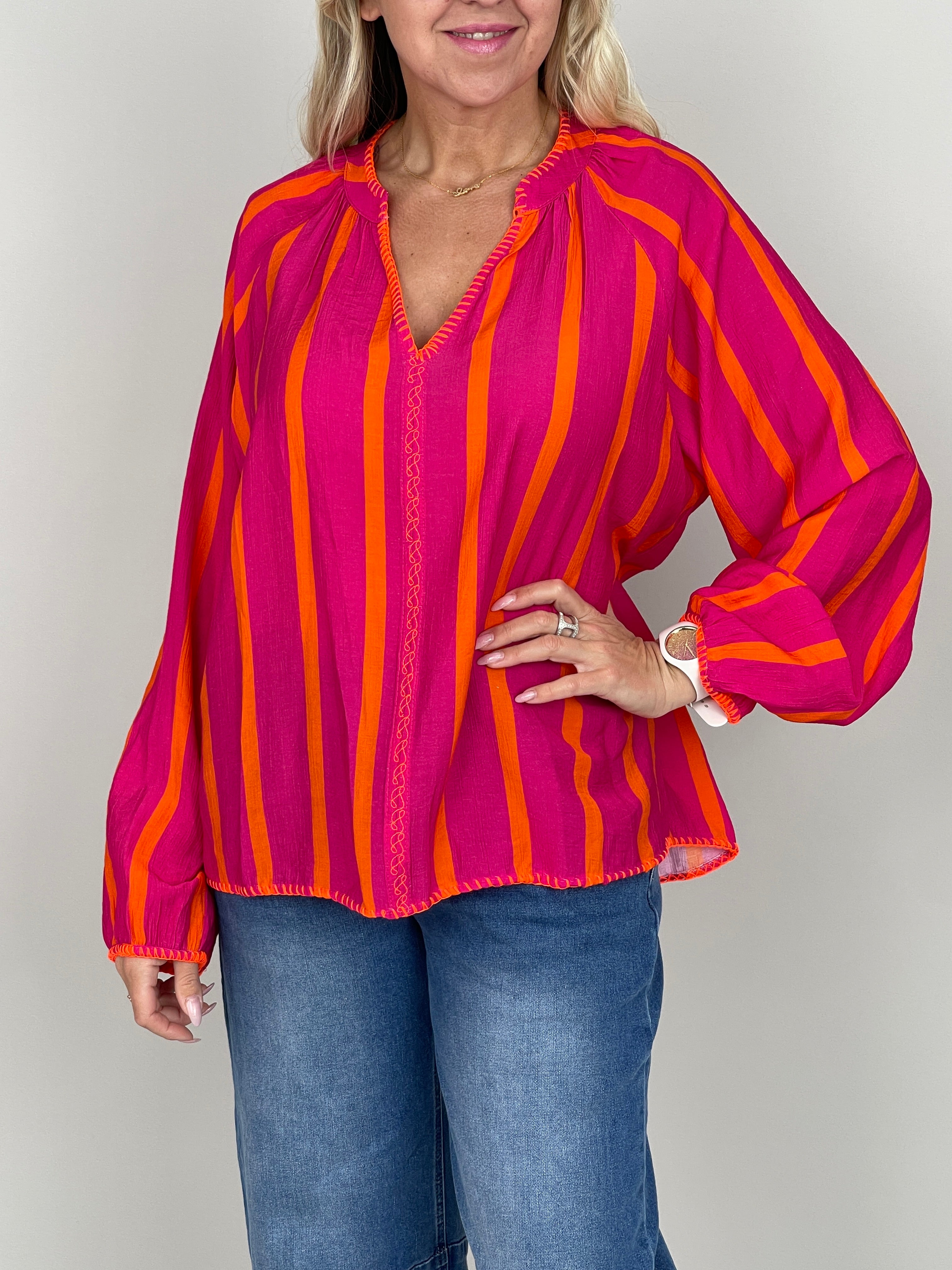 Bluse Streifen Muster in Pink/Orange