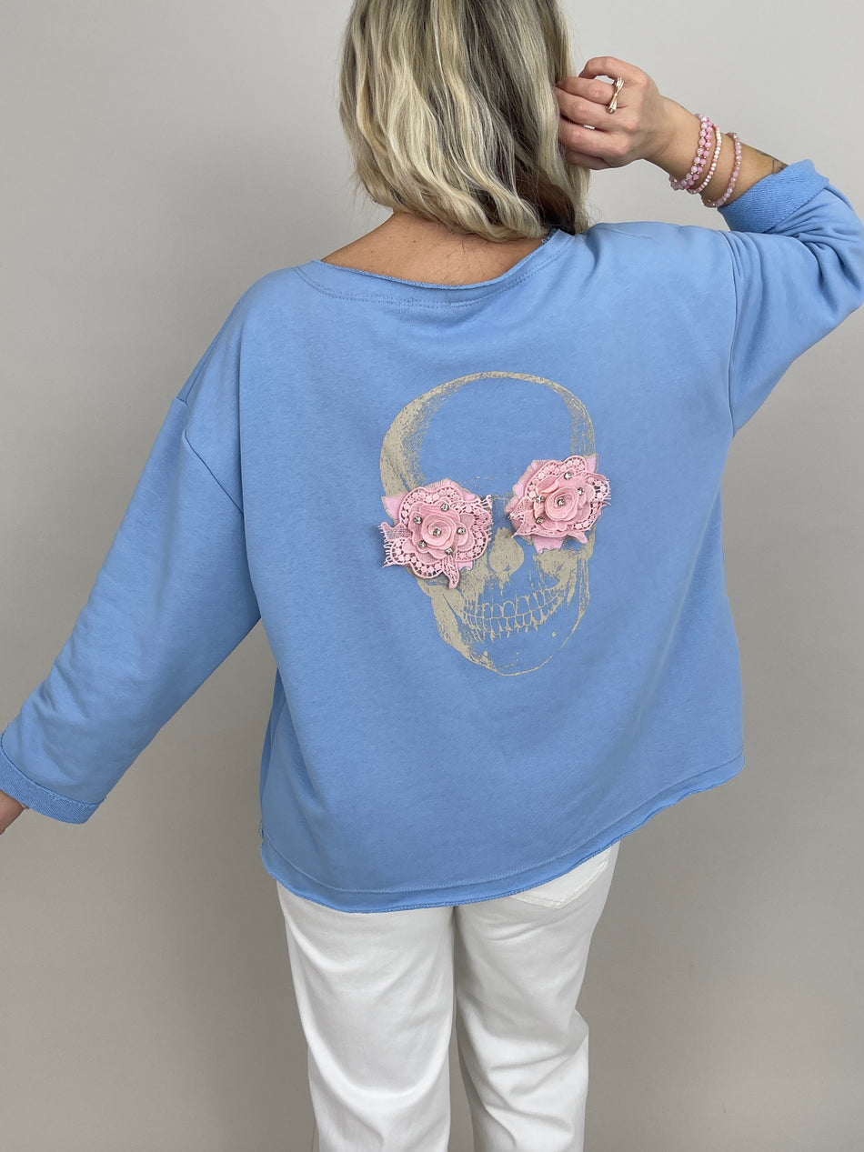 Sweatshirt Totenkopf in Hellblau Art. 6856