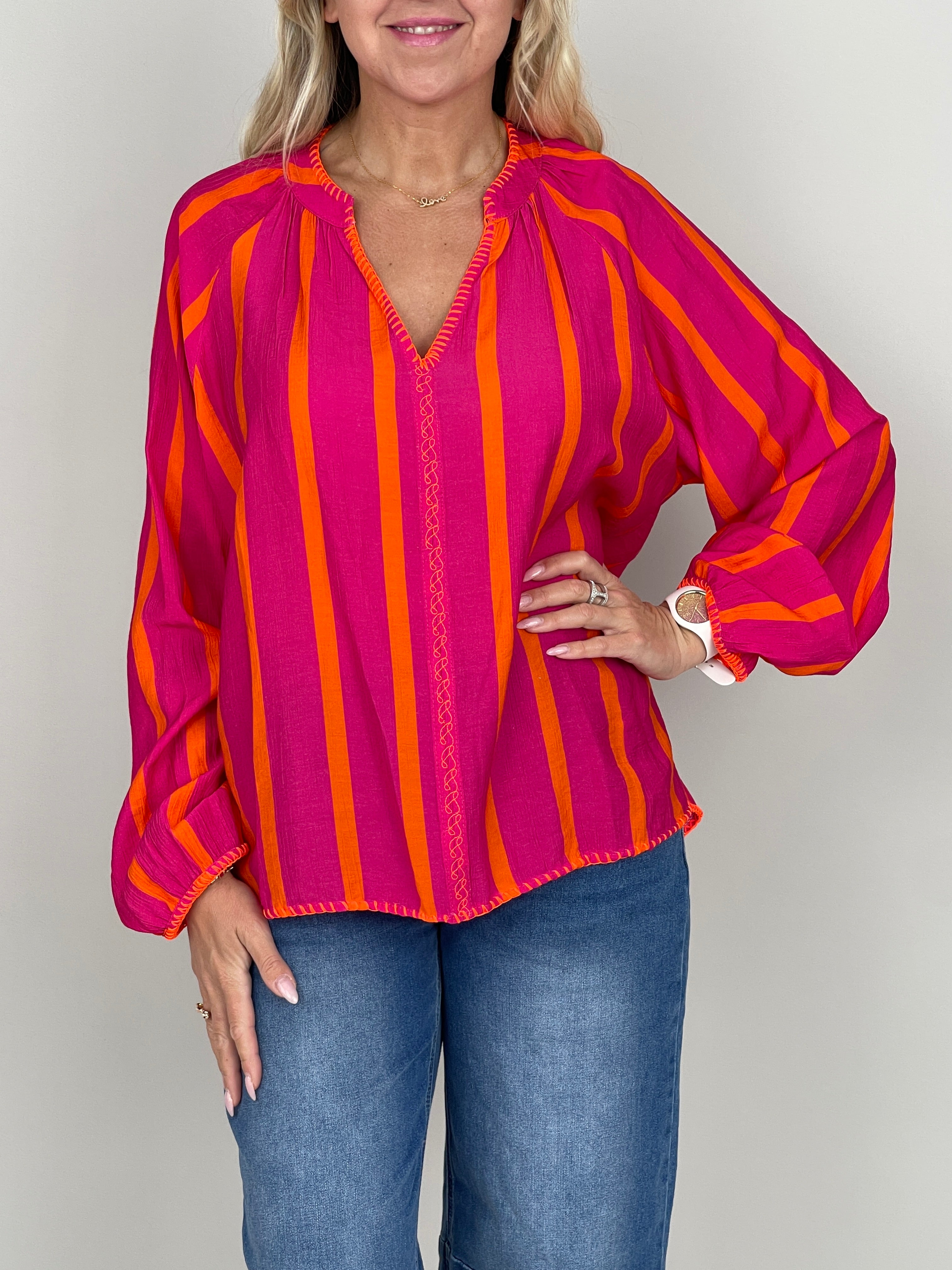 Bluse Streifen Muster in Pink/Orange