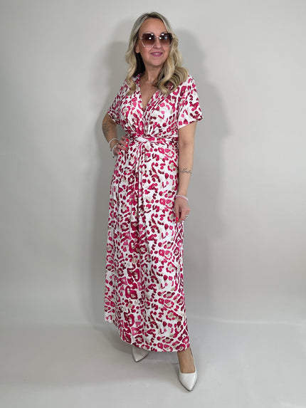 Kleid Kurzarm Kofferstoff Leo in Pink/Beige 5844
