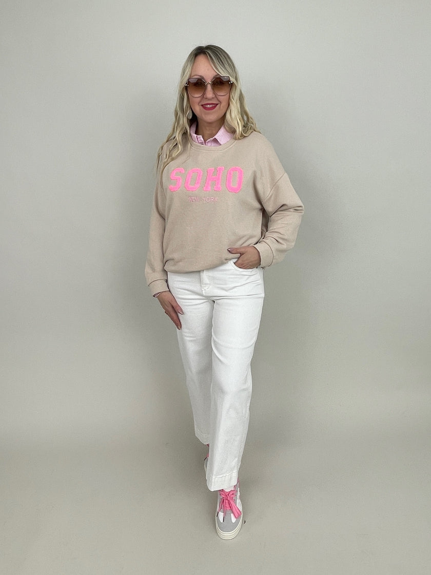 Sweatshirt mit Frottee-Schriftzug in Beige Artikel 6794