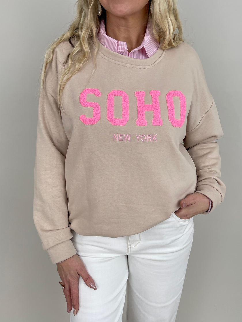Sweatshirt mit Frottee-Schriftzug in Beige Artikel 6794