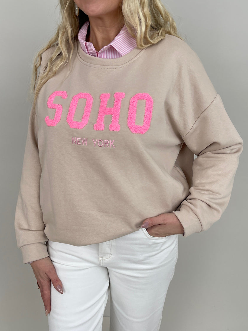 Sweatshirt mit Frottee-Schriftzug in Beige Artikel 6794