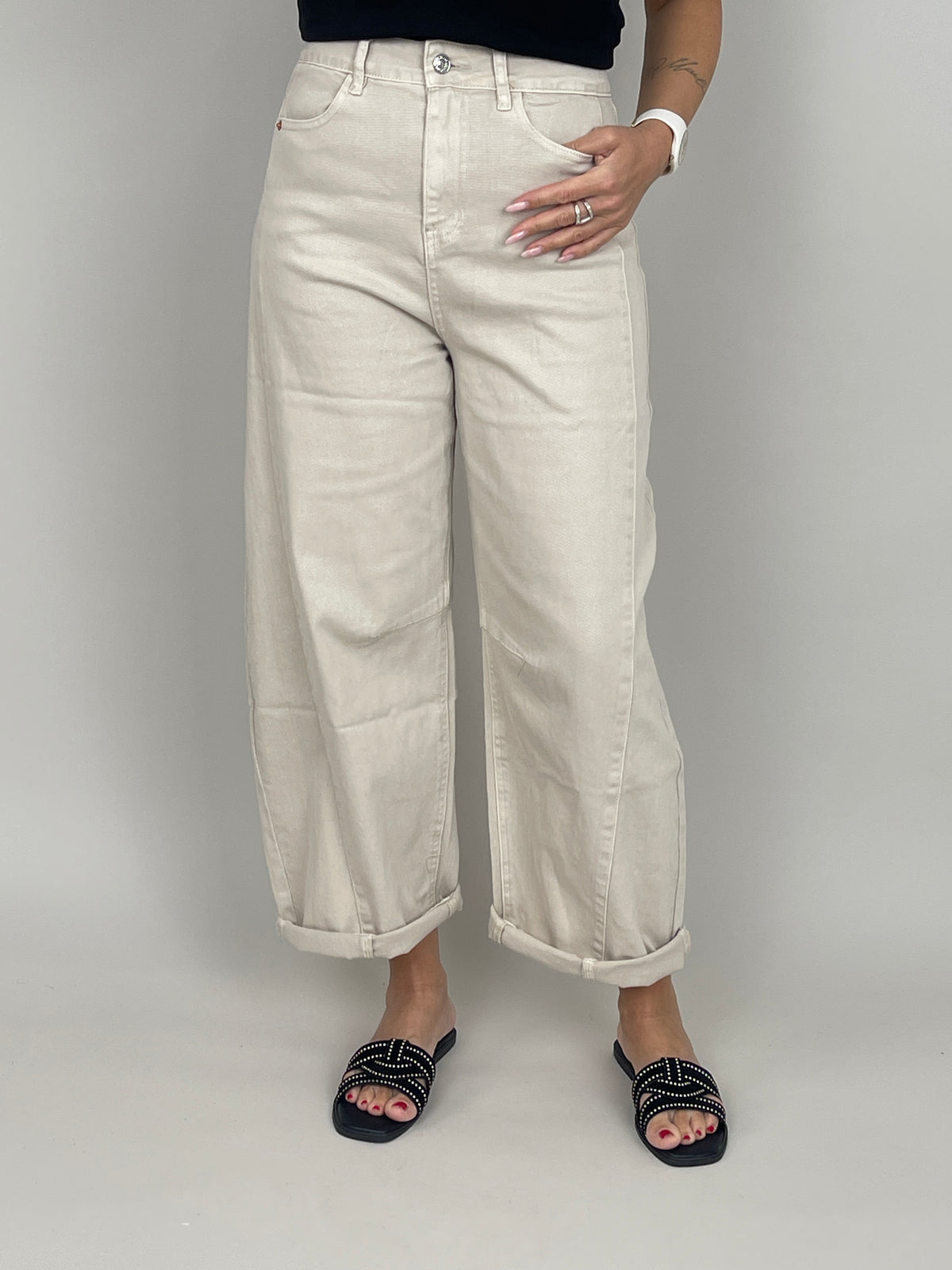 Jeans Barrel Highwaist in Beige