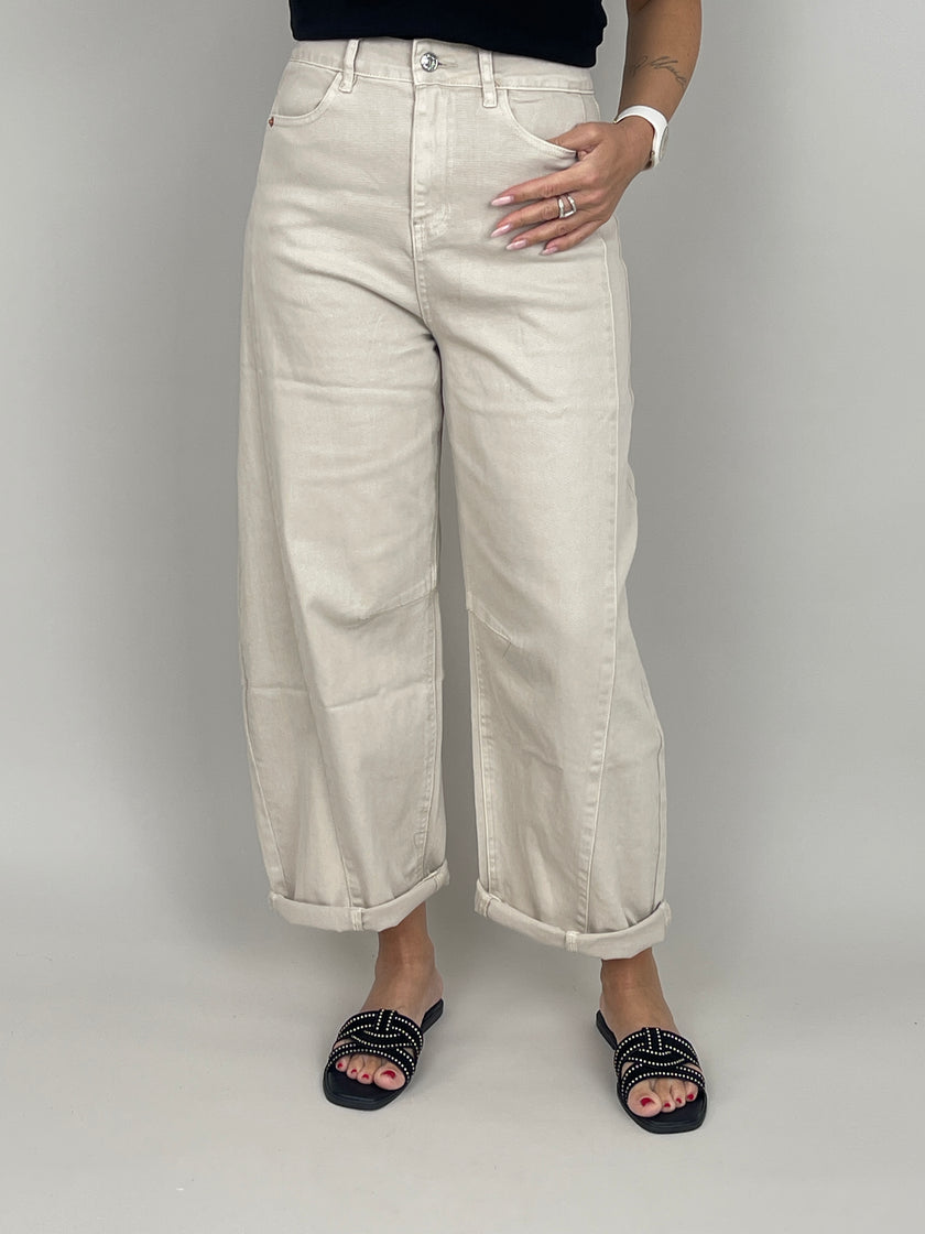 Jeans Barrel Highwaist in Beige