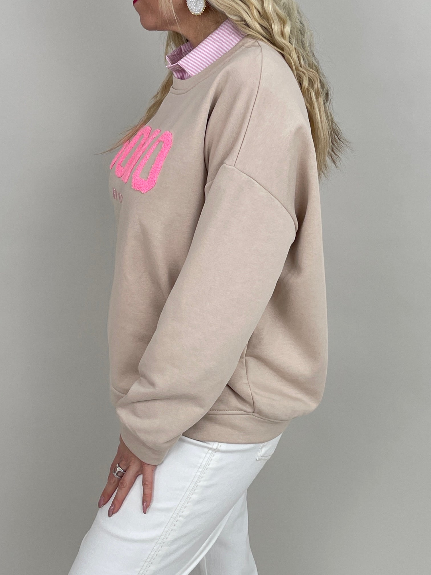 Sweatshirt mit Frottee-Schriftzug in Beige Artikel 6794