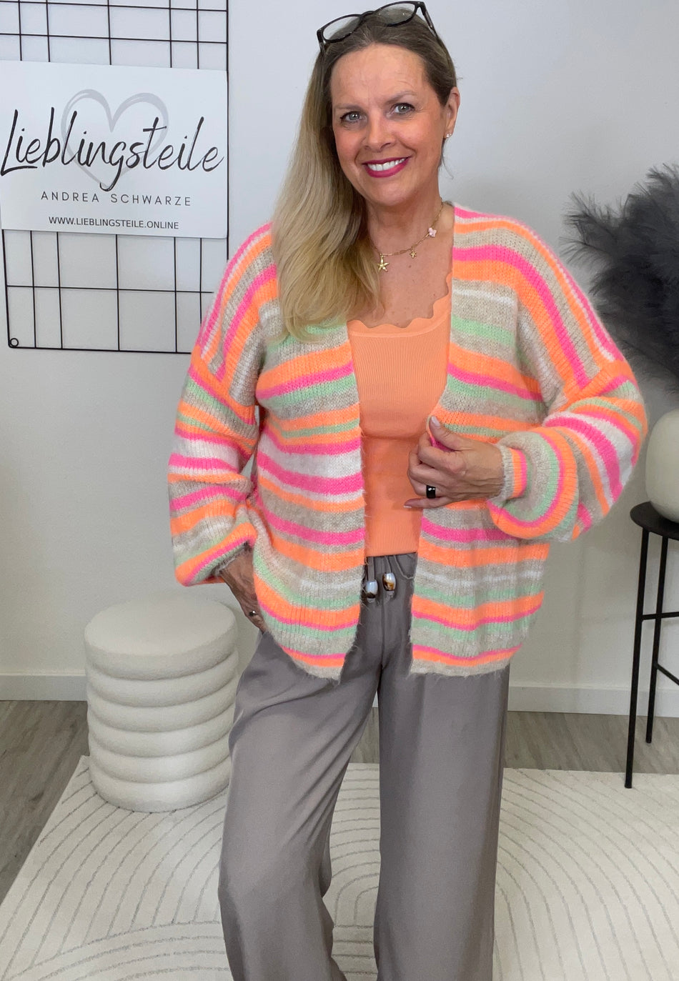Cardigan Streifen in Orange/Pink/Grün (Bitte Lieferzeit beachten! Ca. 1. Woche )